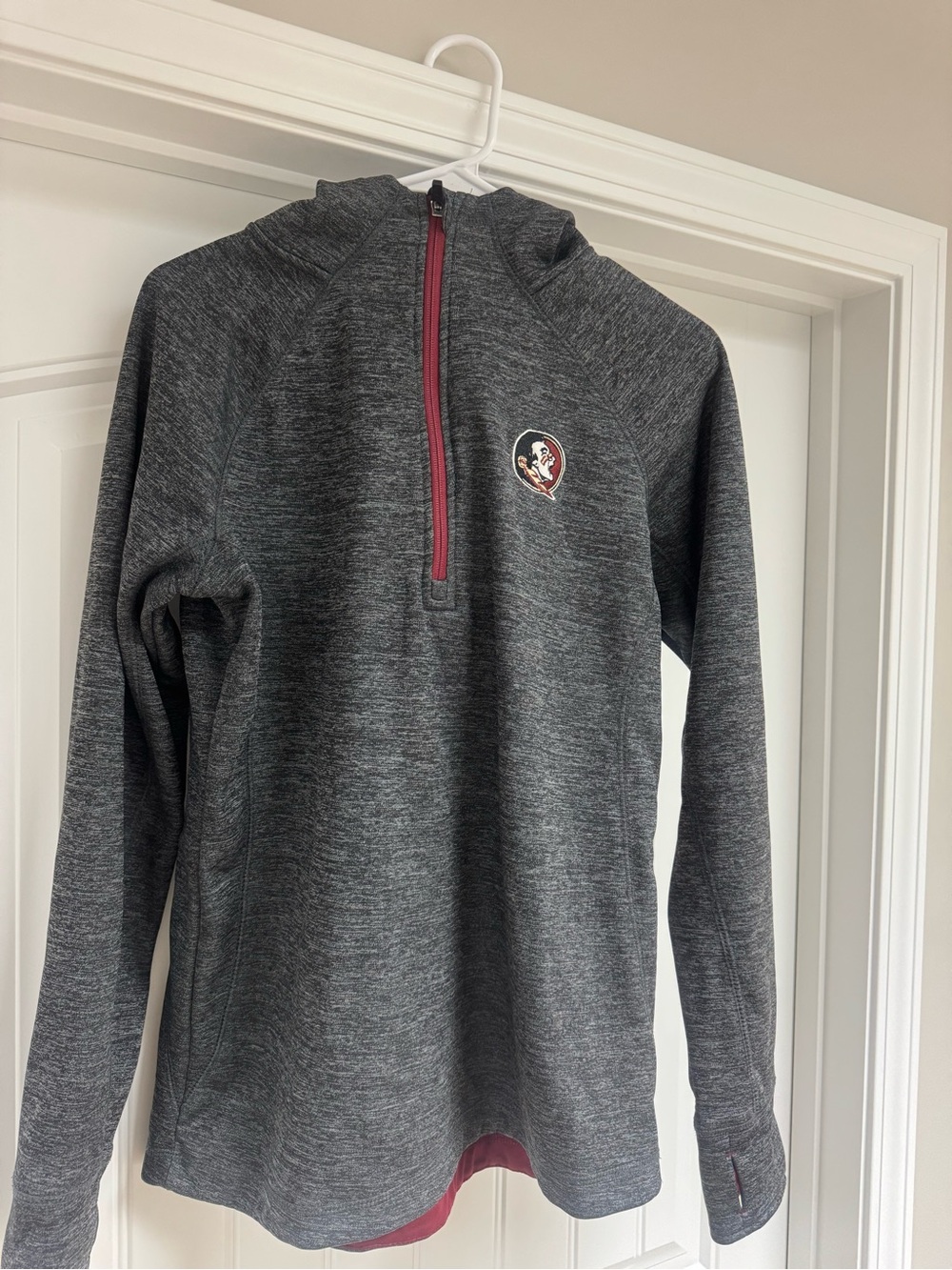 Men's Gray Half-Zip Performance Sweater with Maroon Trim
